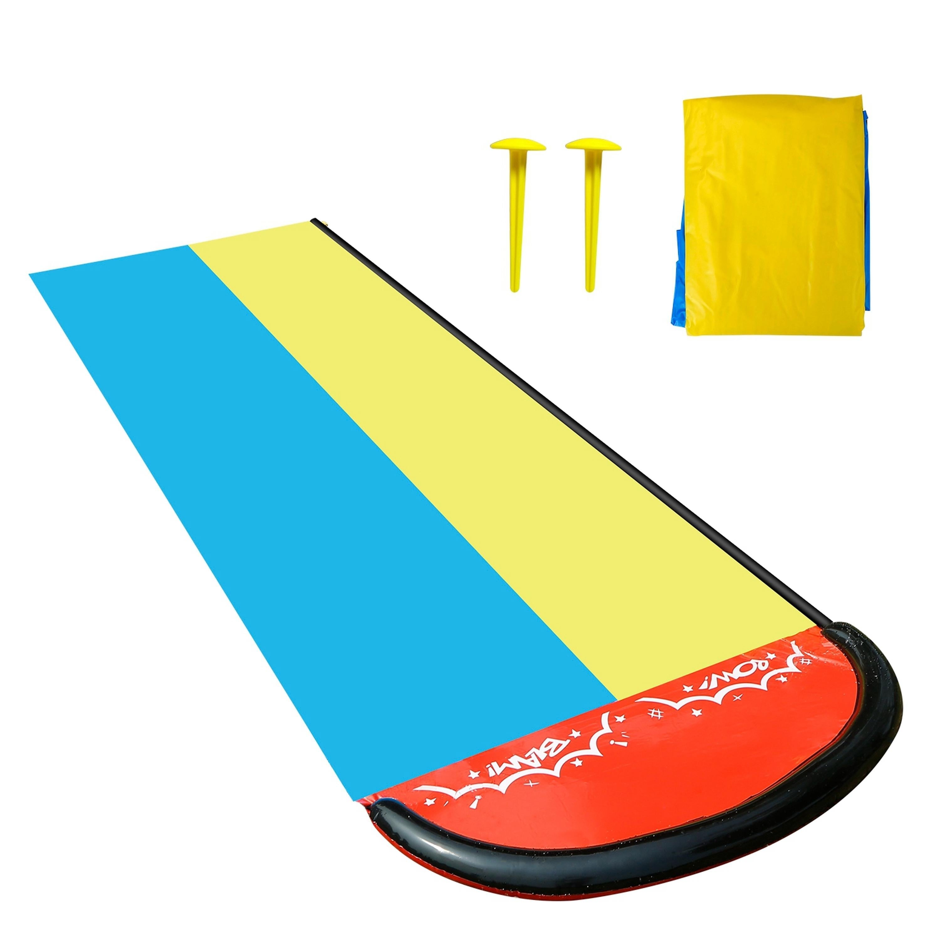 Kids Dual-Water Slide Lawn Surfing Racing Lane Slip Splash Spray Sprinkler Water Toys w/ Built-in Sprinkler for Kids Children Summer
