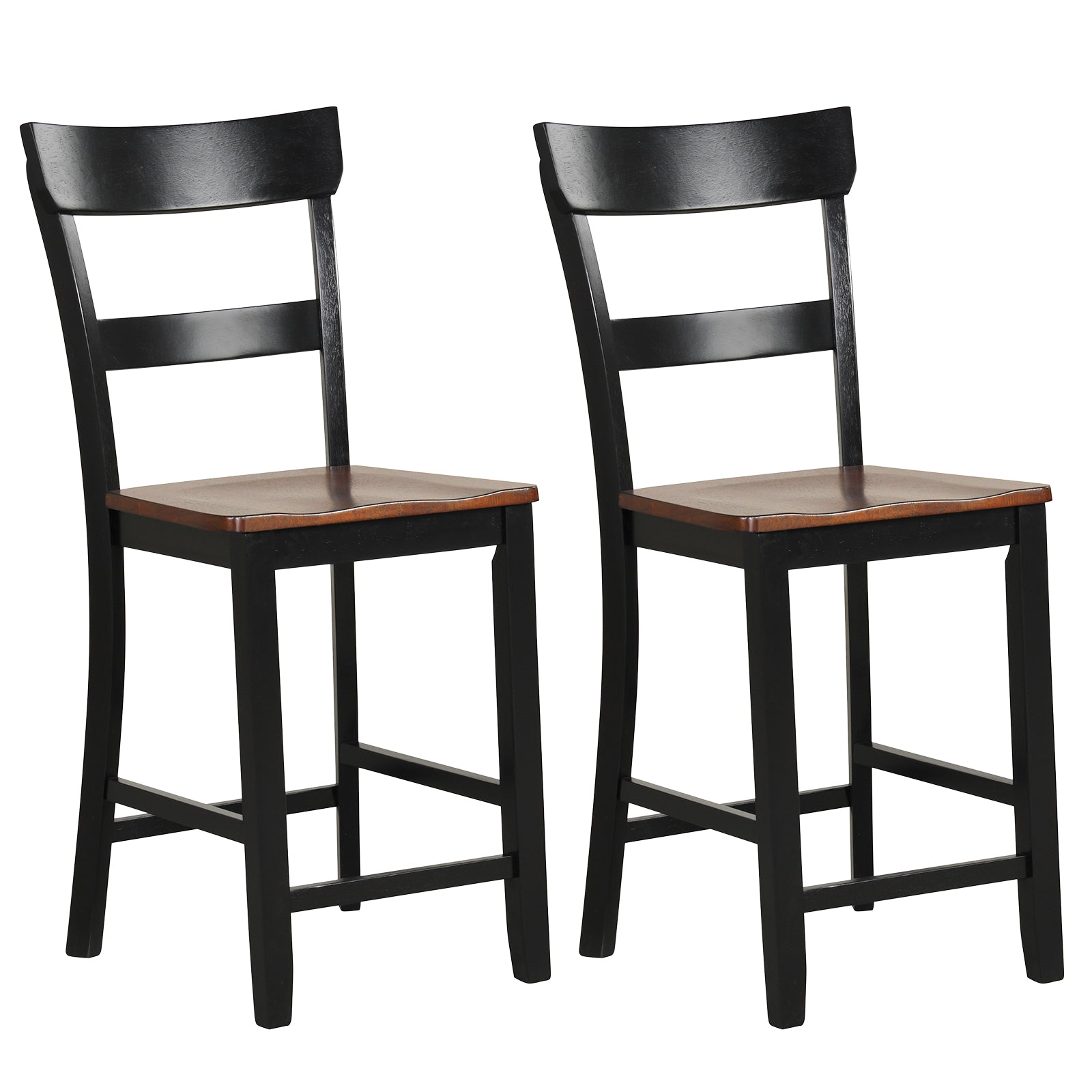 Farmhouse Dining Bar Stool Set of 2 with Solid Rubber Wood Frame