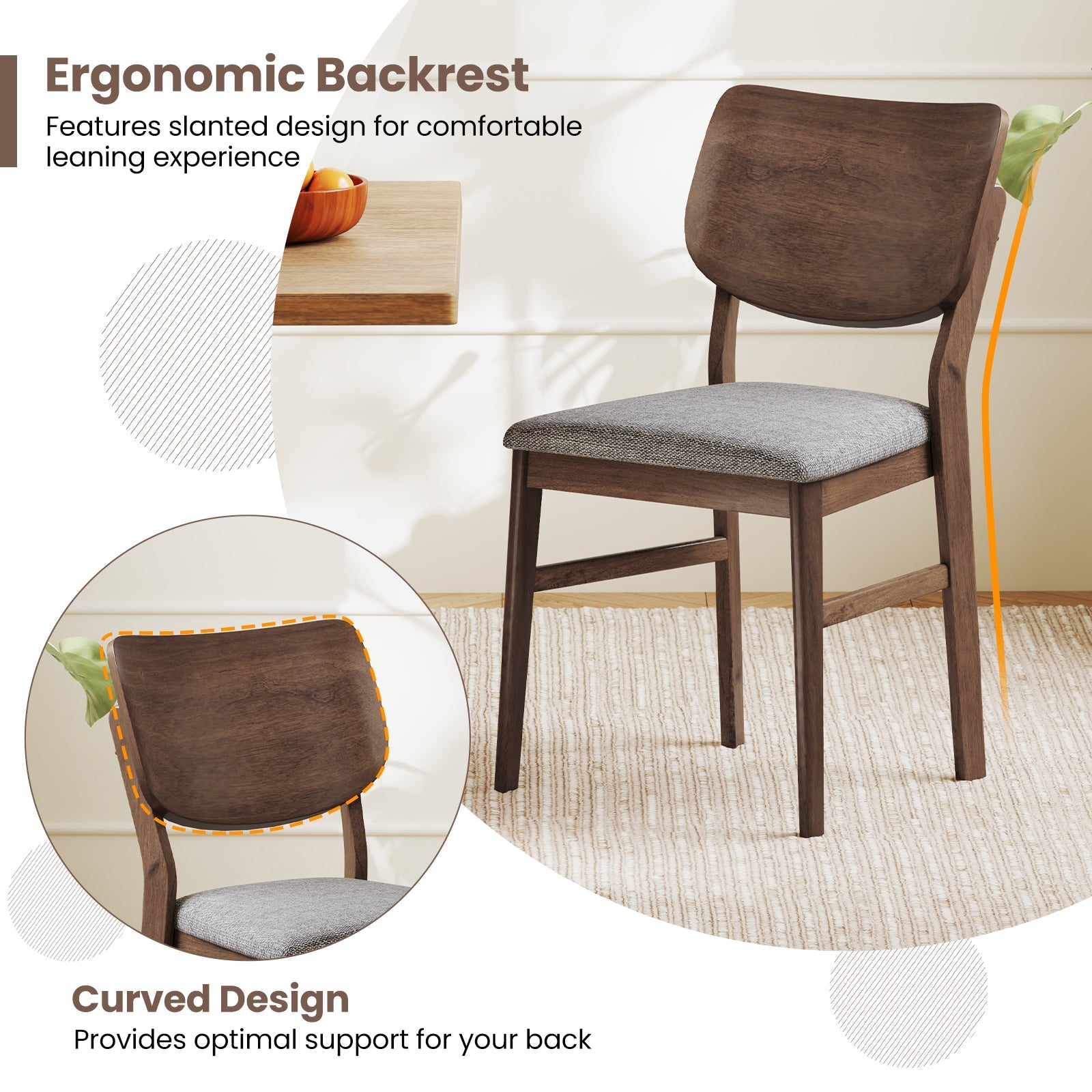 Farmhouse Upholstered Kitchen Chairs Set of 2 with Rubber Wood Frame