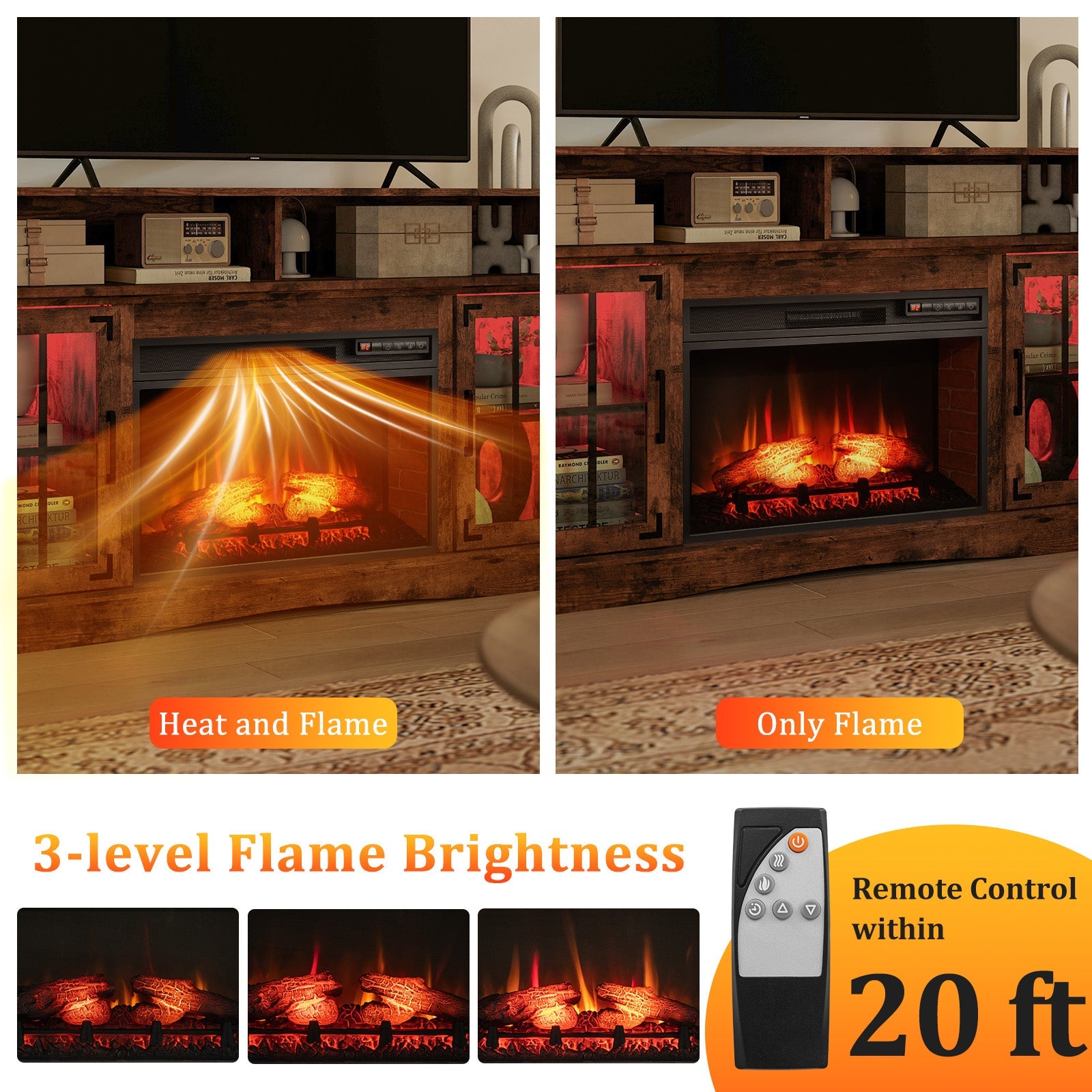 Fireplace TV Stand with Remote Controls and Thermostat for TVs Up to 50 Inch