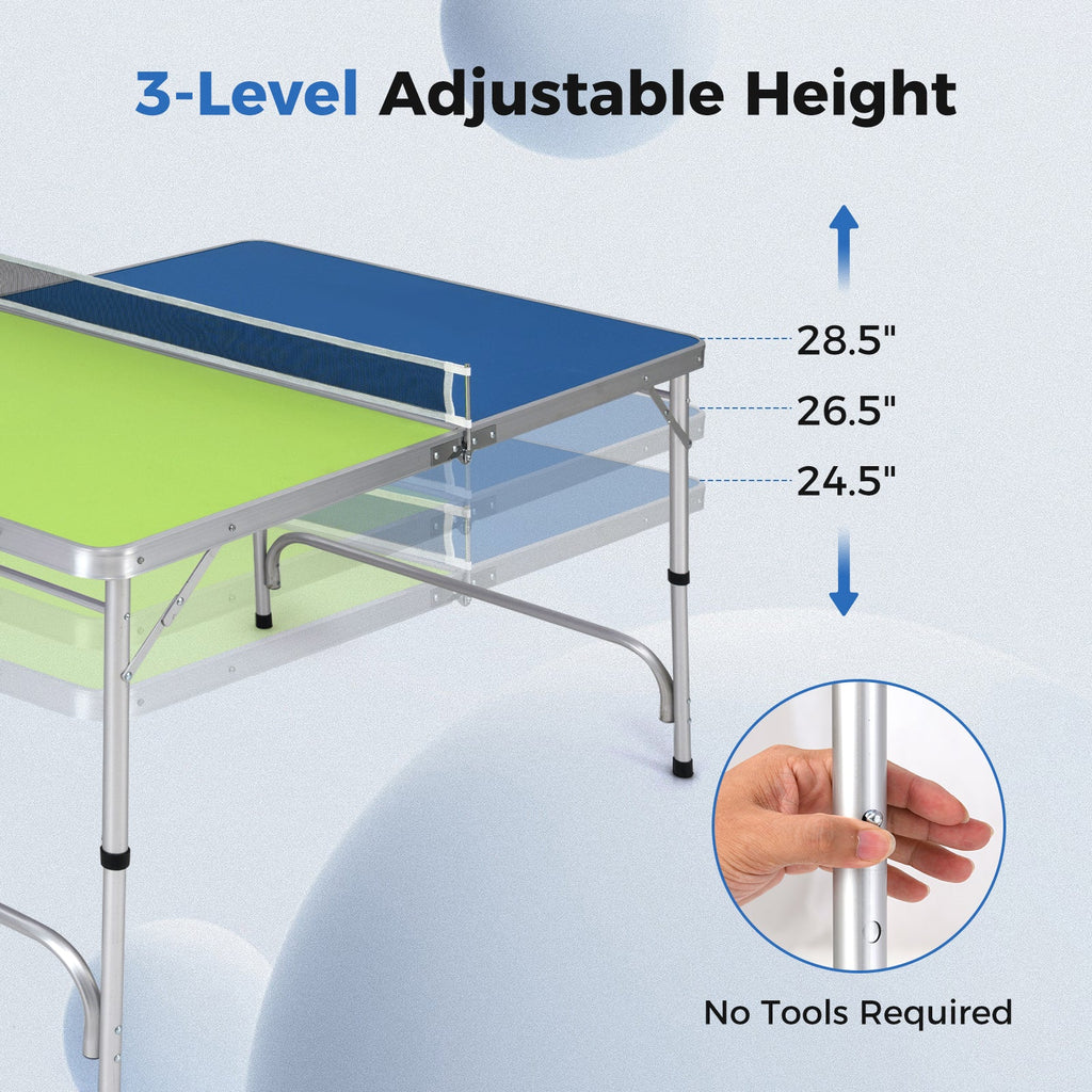 Foldable Ping Pong Table Game Set Mini Table Tennis Table with Adjustable Height-Blue & Green