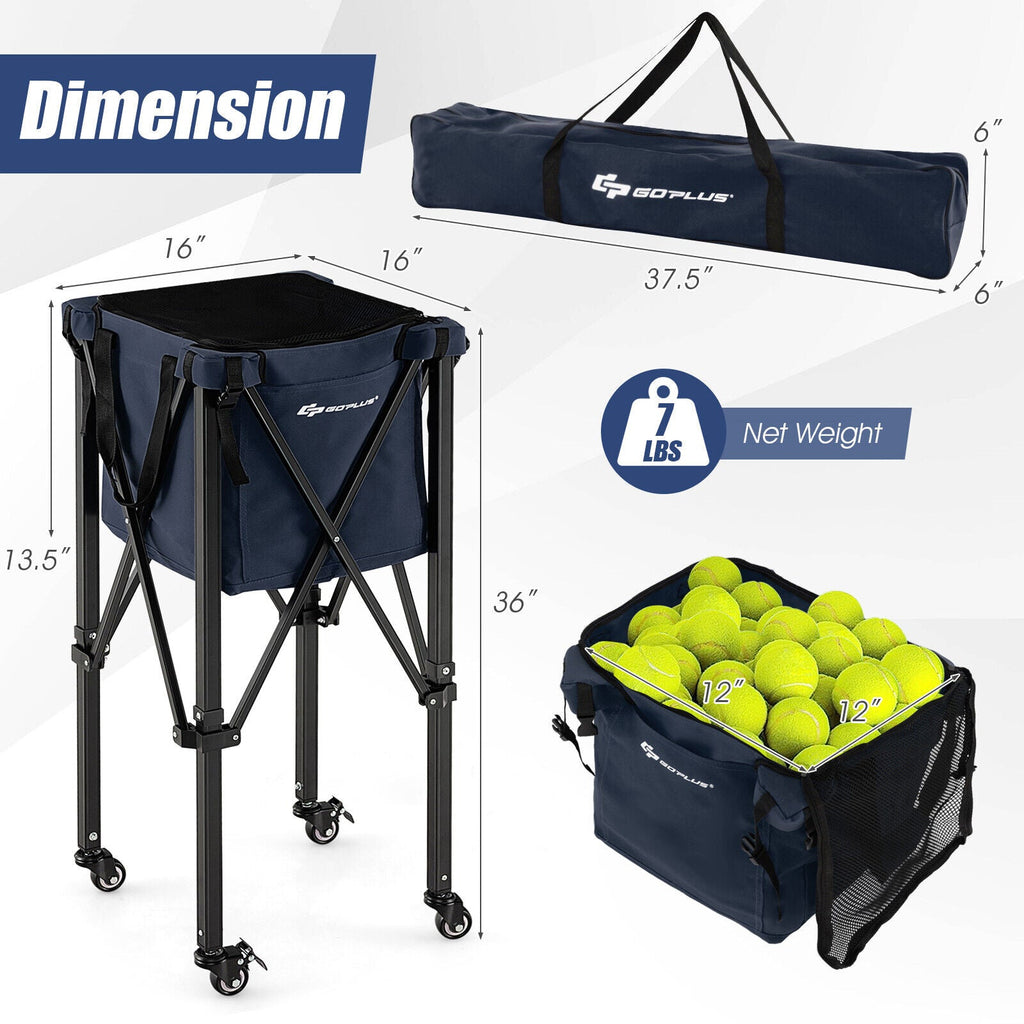Lightweight Foldable Tennis Ball Teaching Cart with Wheels and Removable Bag