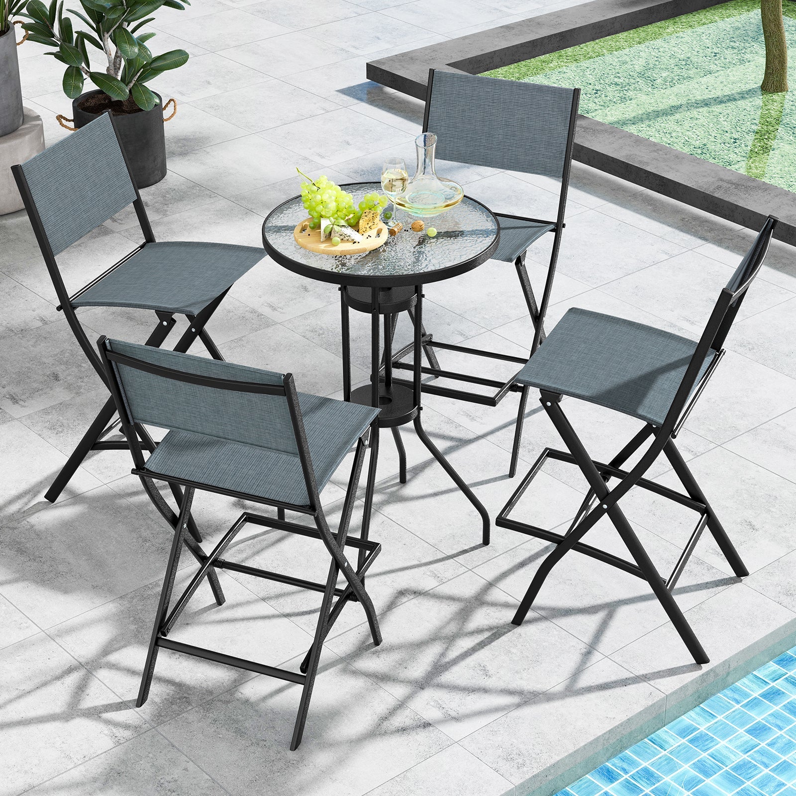 Folding Bar Stools Set of 2 Backrest Humanized Footrest