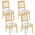 Folding Dining Chairs Set of 4 Rubber Wood Chairs with Linen Padded Seat