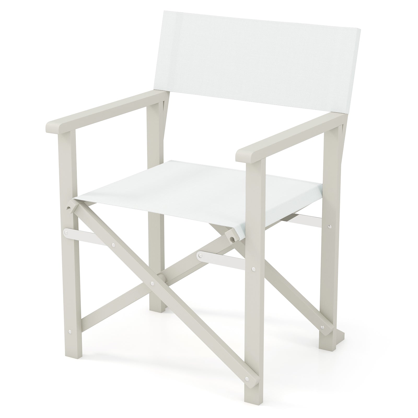 Folding Director Chair with Acacia Wood Frame and Machine Washable Oxford Fabric-Off White