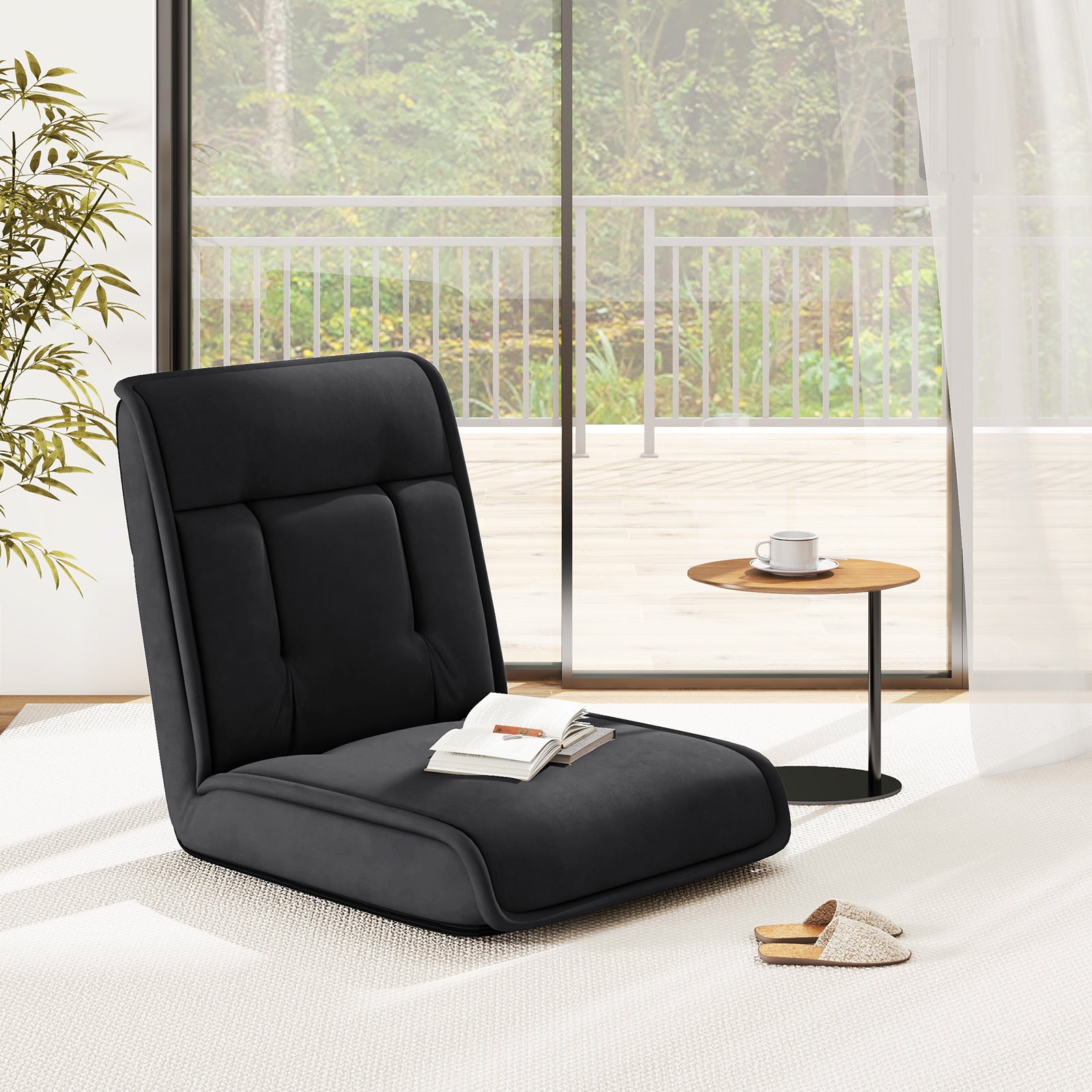 Folding Floor Chair Convertible Lazy Chair with 14-Poistion Adjustable Backrest