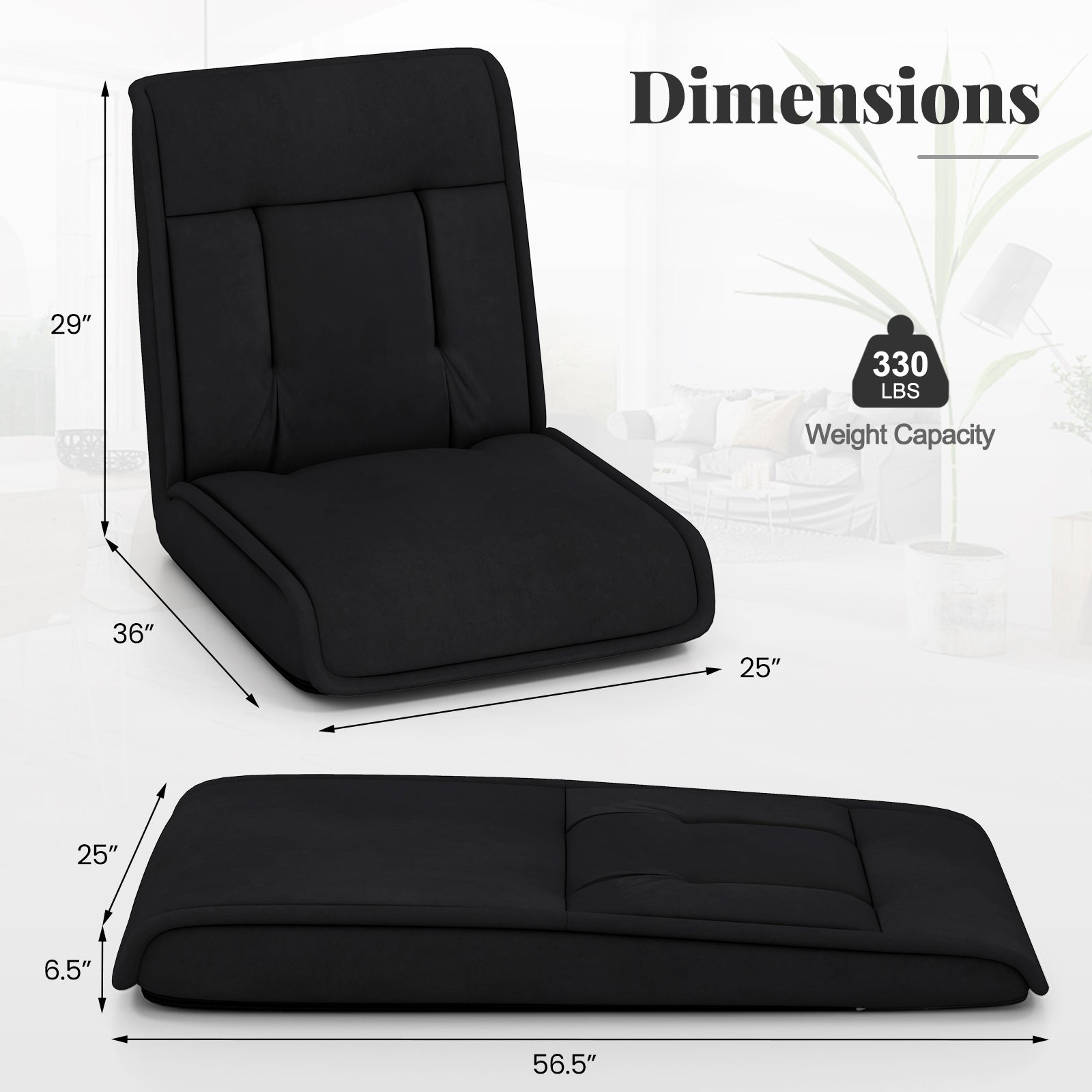 Folding Floor Chair Convertible Lazy Chair with 14-Poistion Adjustable Backrest