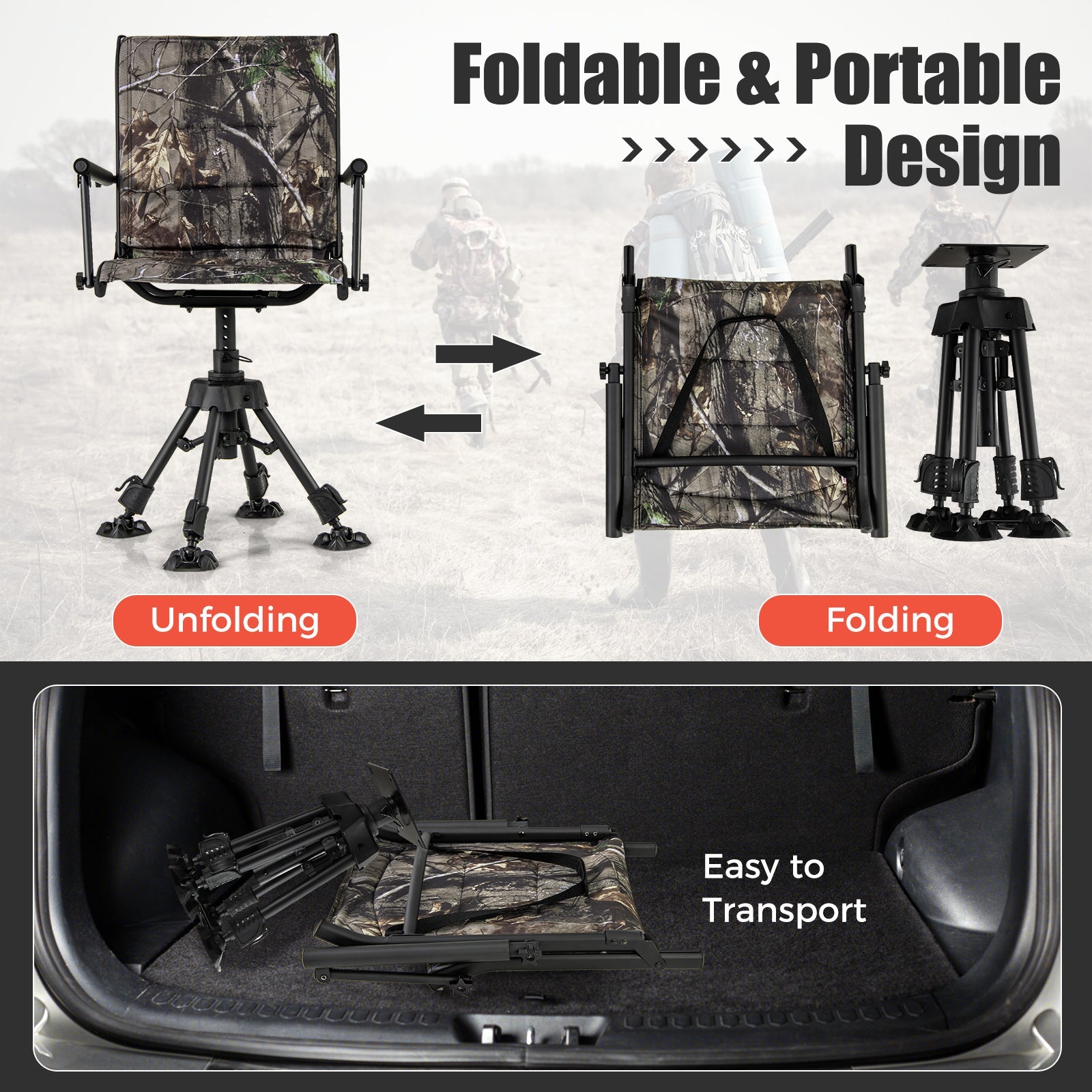 Folding Swivel Patio Chair with 4 Adjustable Leg