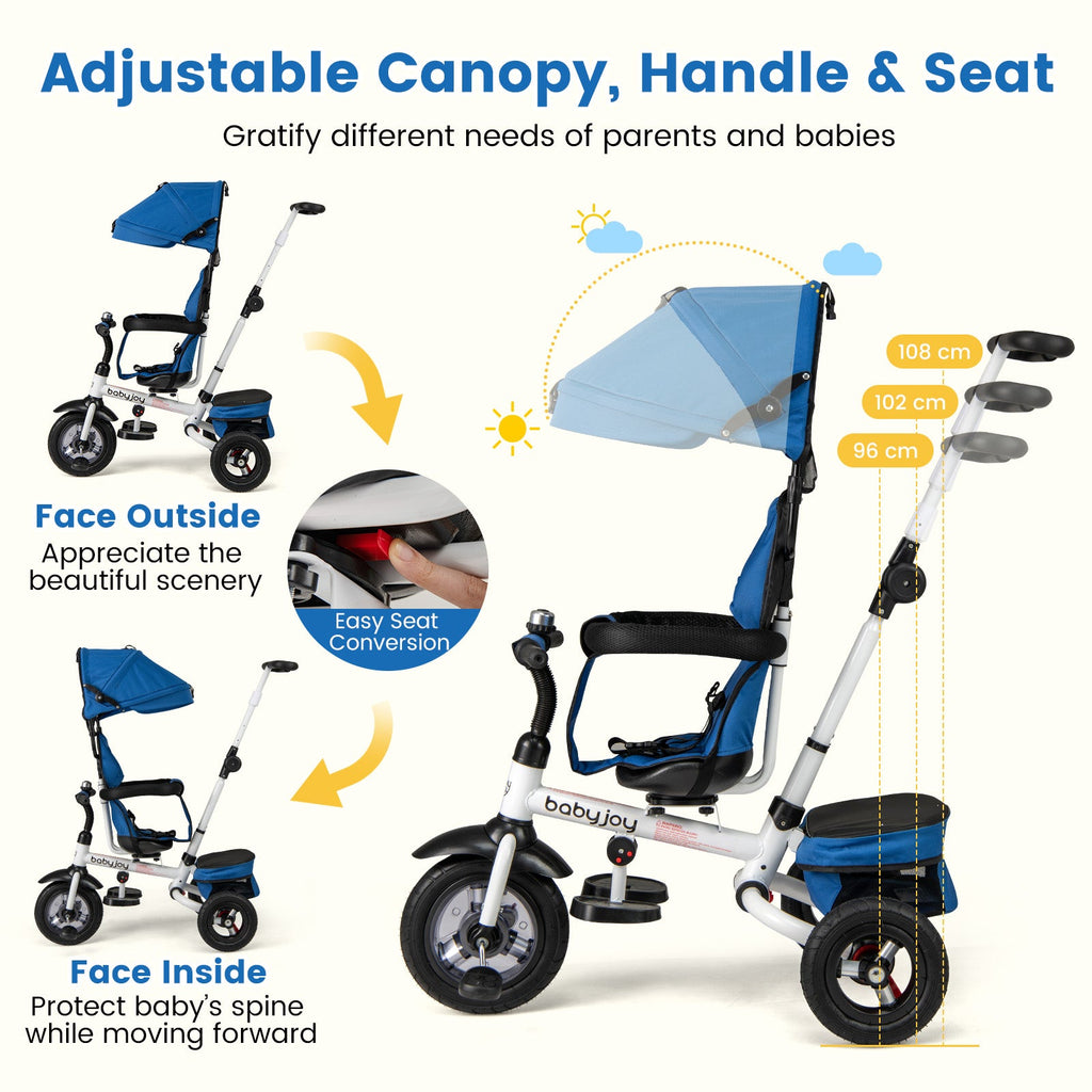 Folding Tricycle Baby Stroller with Reversible Seat and Adjustable Canopy