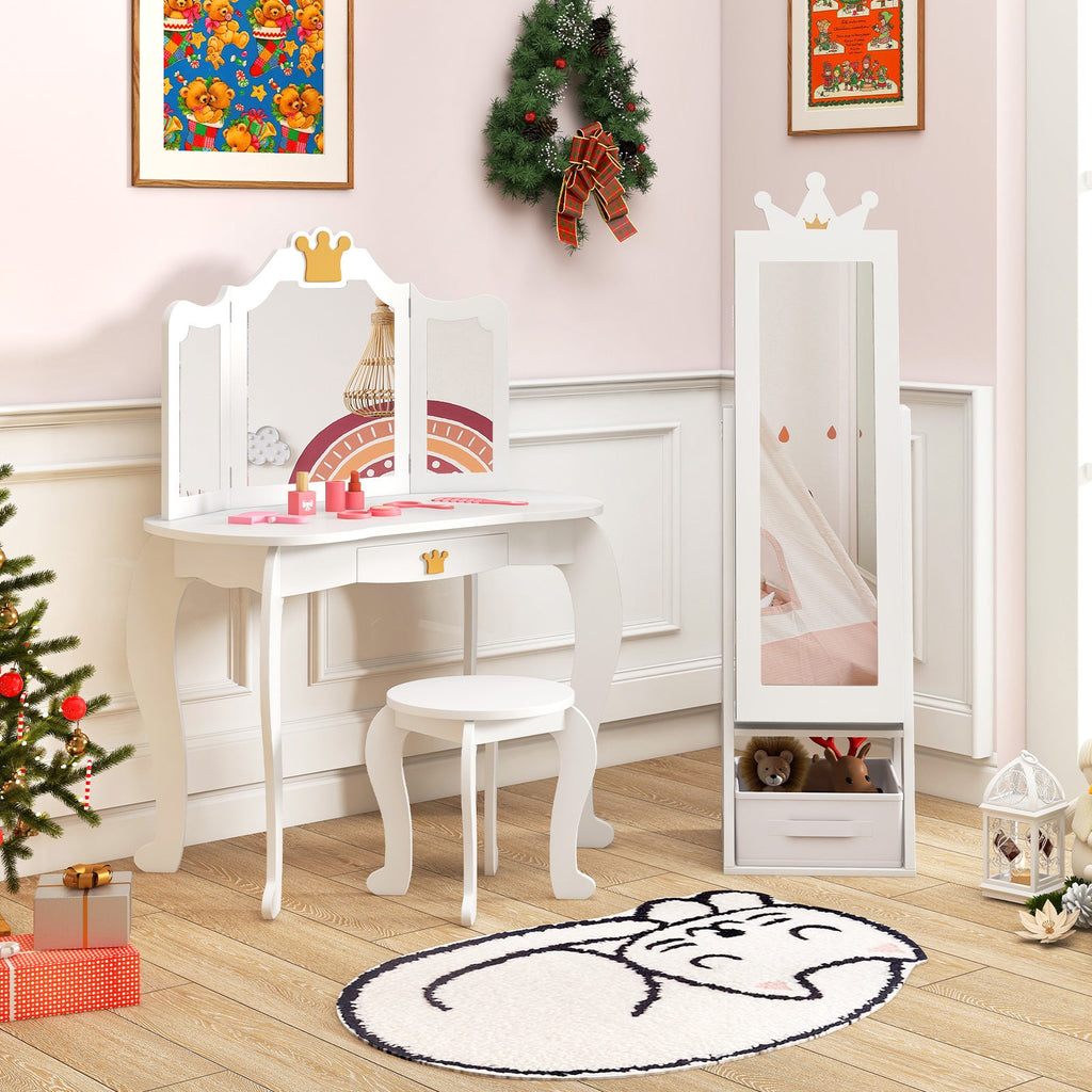 Free-Standing Full Length Kids Jewelry Armoire Cabinet with Storage Capacity