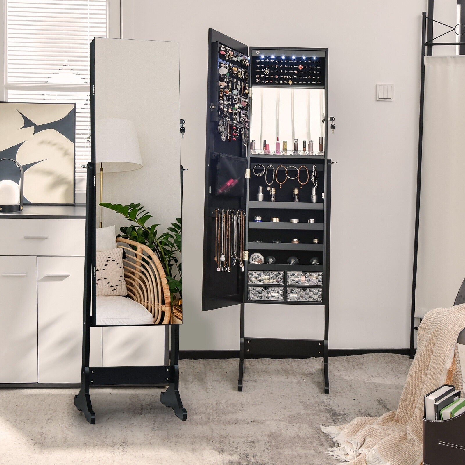 Free Standing Full Length Jewelry Armoire with L
