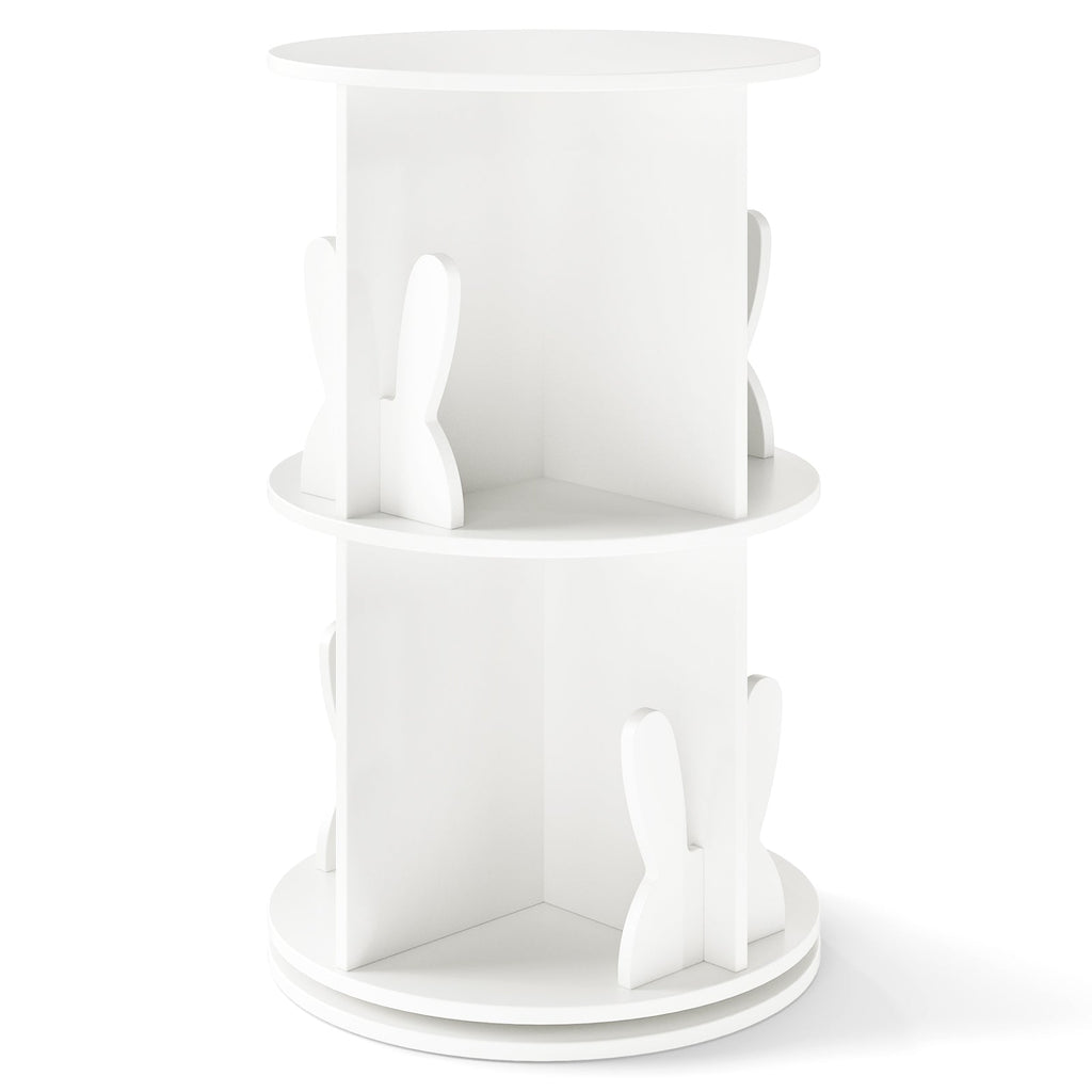 2 Tier Freestanding Kids Rotating Bookshelf Storage Rack with Bunny Baffles