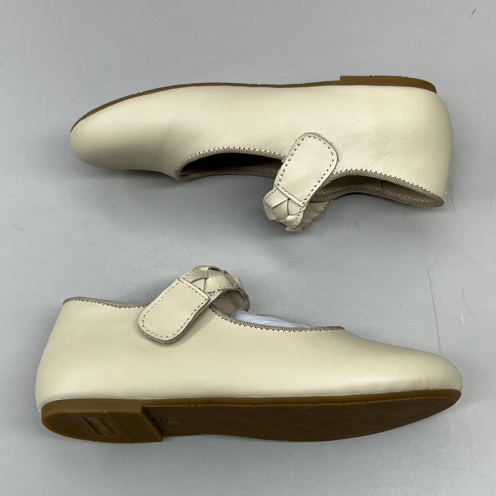 OLD SOLES Lady Plat Braided Strap Leather Shoe Kid’s Sz 26 US 9.5 Cream #817