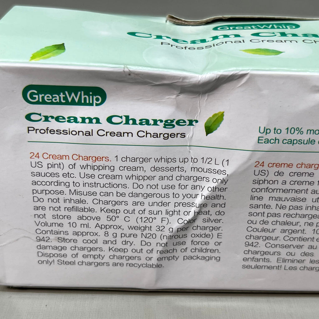 ZA@ GREATWHIP Mint Cream Chargers 24 Pack Best By 03-28-2026 (New) C