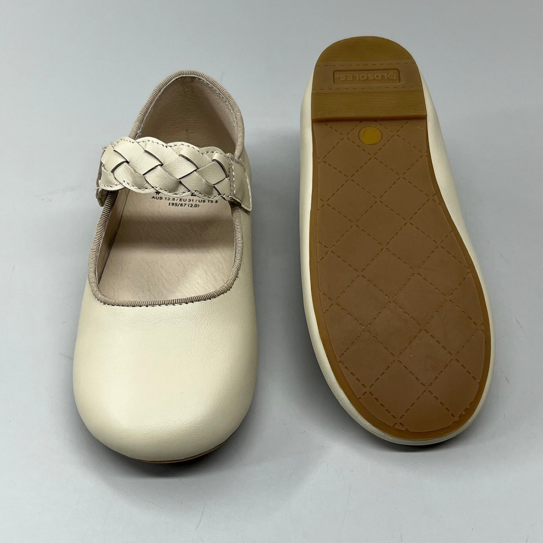 OLD SOLES Lady Plat Braided Strap Leather Shoe Kid’s Sz 26 US 9.5 Cream #817