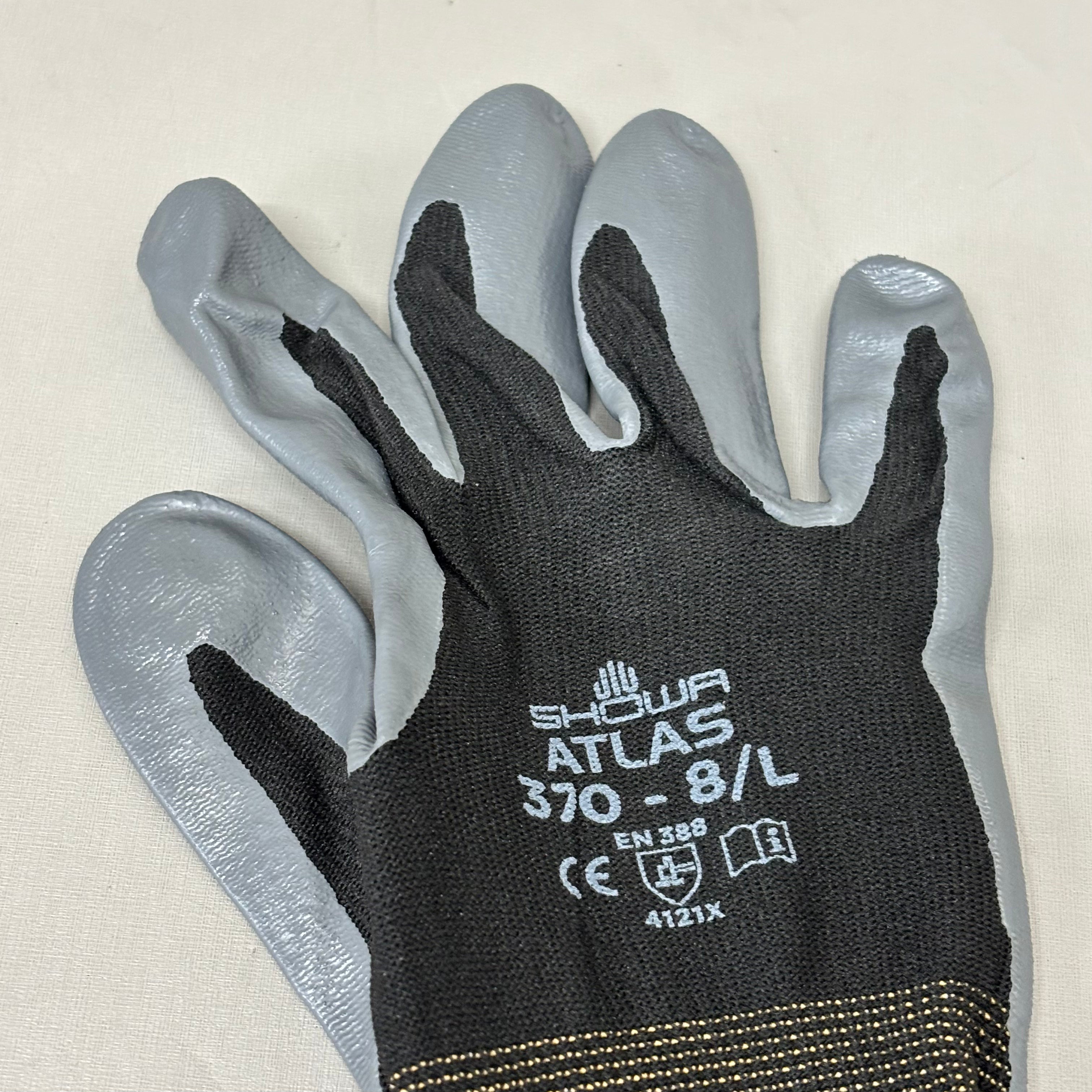SHOWA (2 Dozen) Atlas 370 Black Protective Work Gloves Size Large 370BL-08