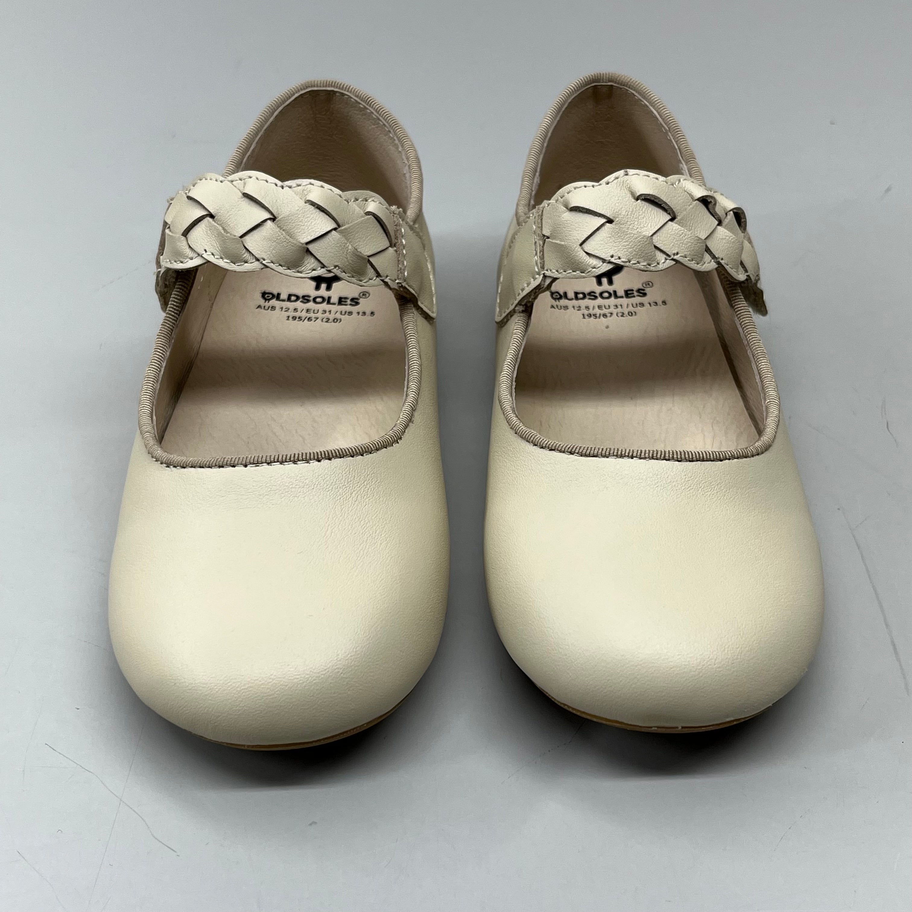 OLD SOLES Lady Plat Braided Strap Leather Shoe Kid’s Sz 22 US 6 Cream #817