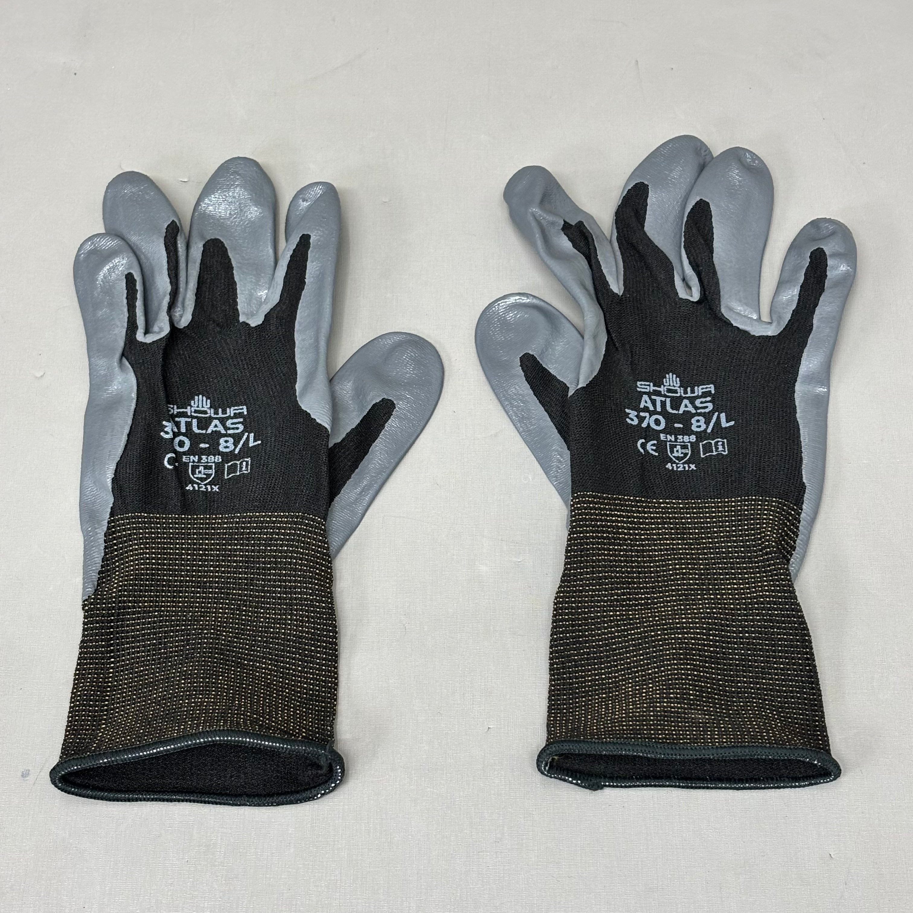 SHOWA (2 Dozen) Atlas 370 Black Protective Work Gloves Size Large 370BL-08