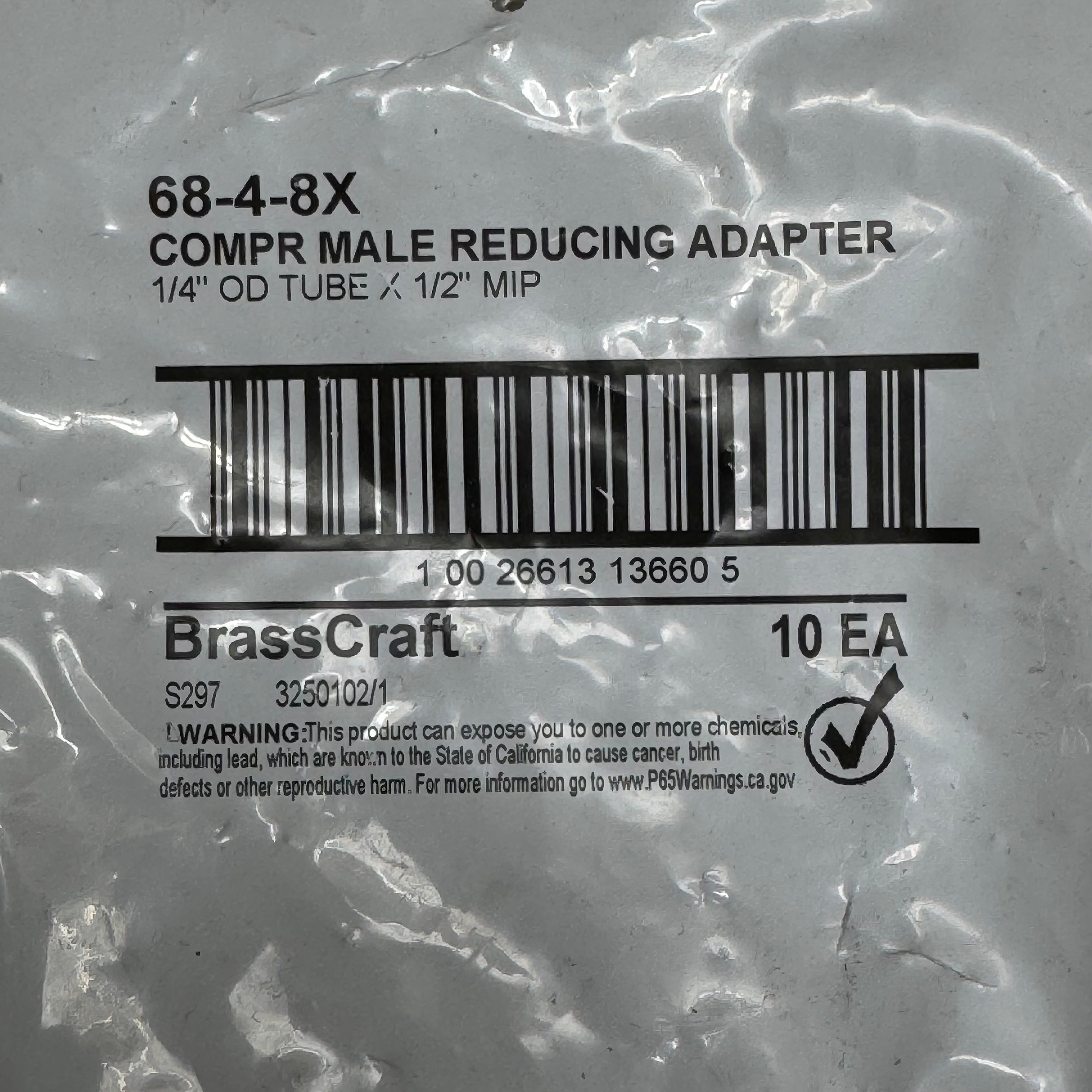BrassCraft (10PK) 1/4” OD Tube x 1/2” MIP Male Reducing Adapter 68-4-8X