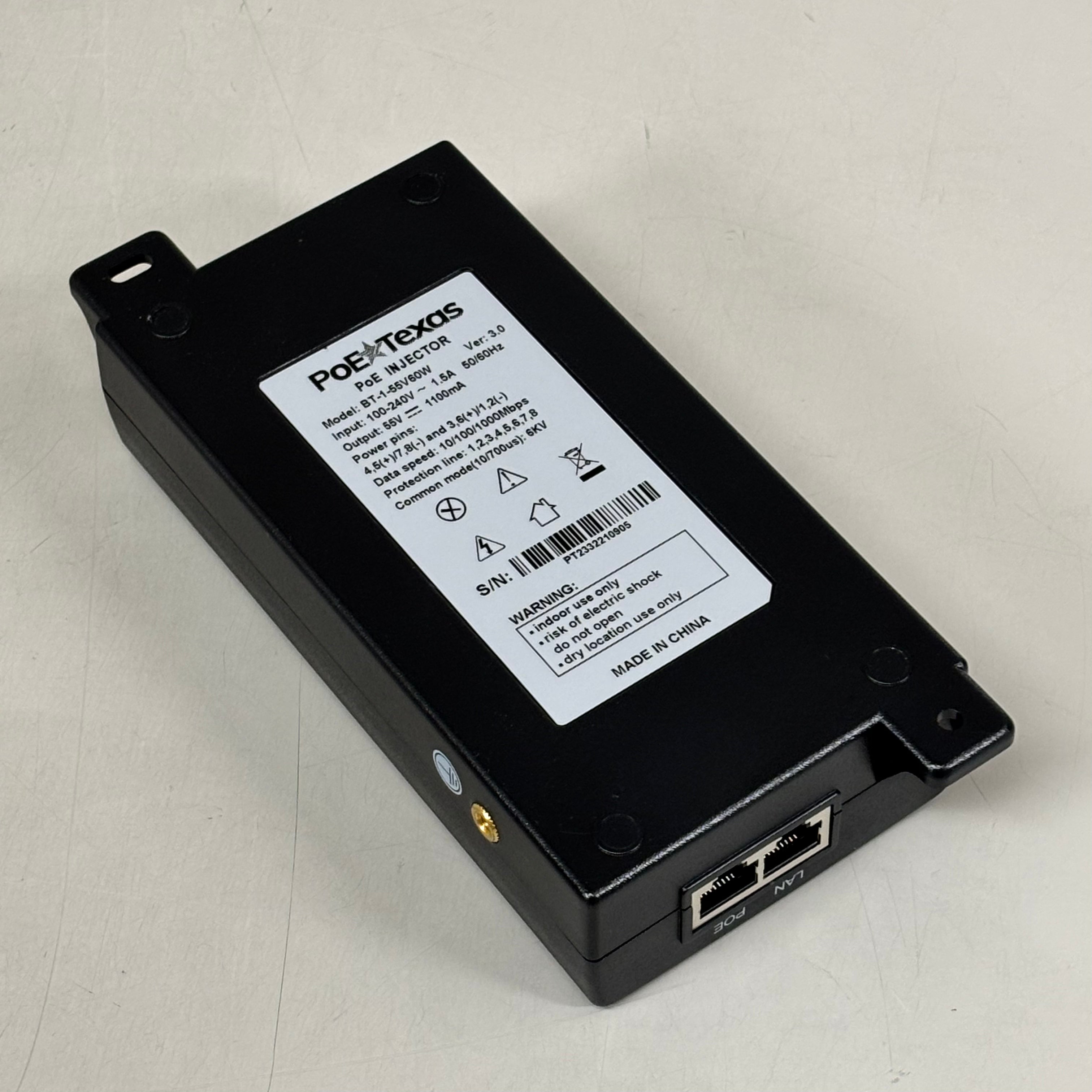 POE TEXAS Dual Signature Injector Output W/ Surge Protection 55V 60W Output Black BT-1-55V60W