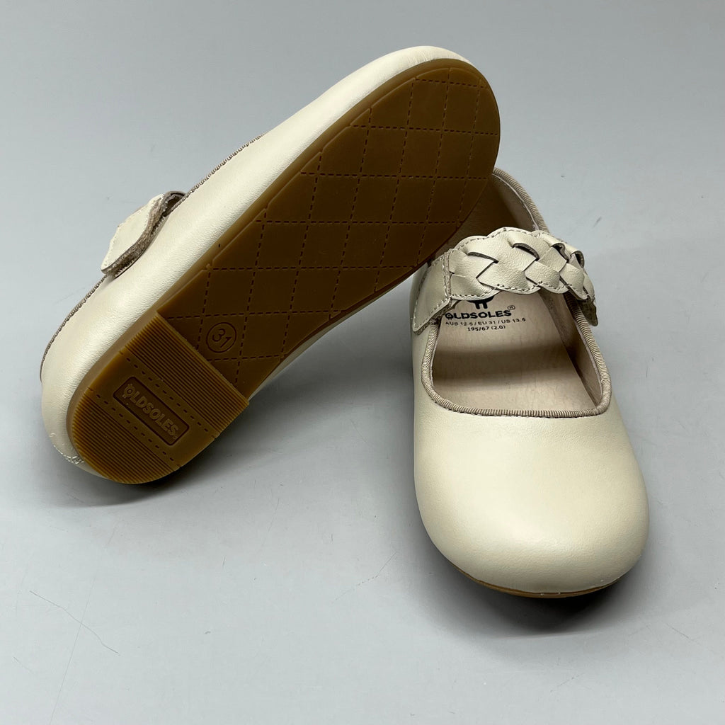 OLD SOLES Lady Plat Braided Strap Leather Shoe Kid’s Sz 30 US 13 Cream #817