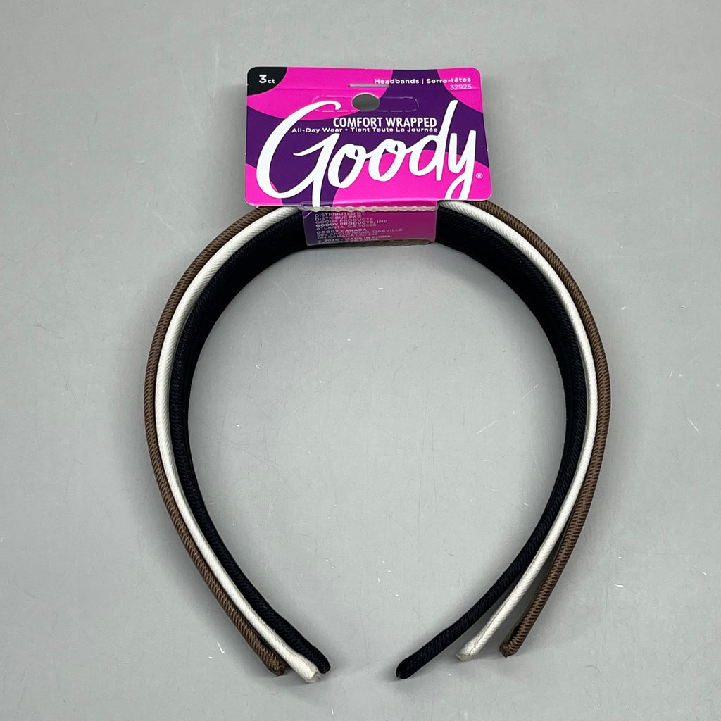 GOODY (3 PACK of 3 !) Comfort Wrapped All-Day Wear Headband Brown/Creme/Black 3000755