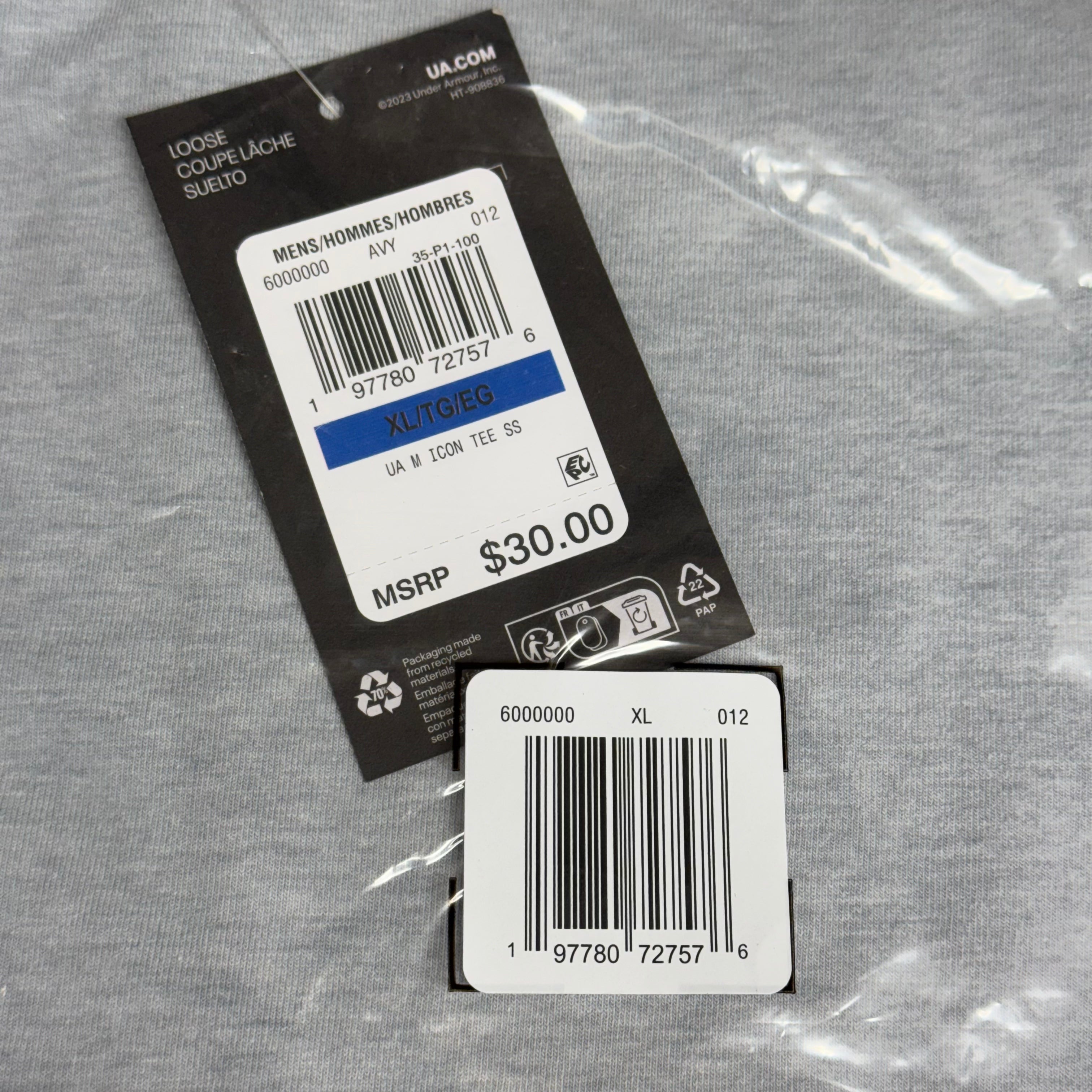 UNDER ARMOUR Men's UA Logo Embroidered Heavyweight Short Sleeve XL Harbor Blue-465