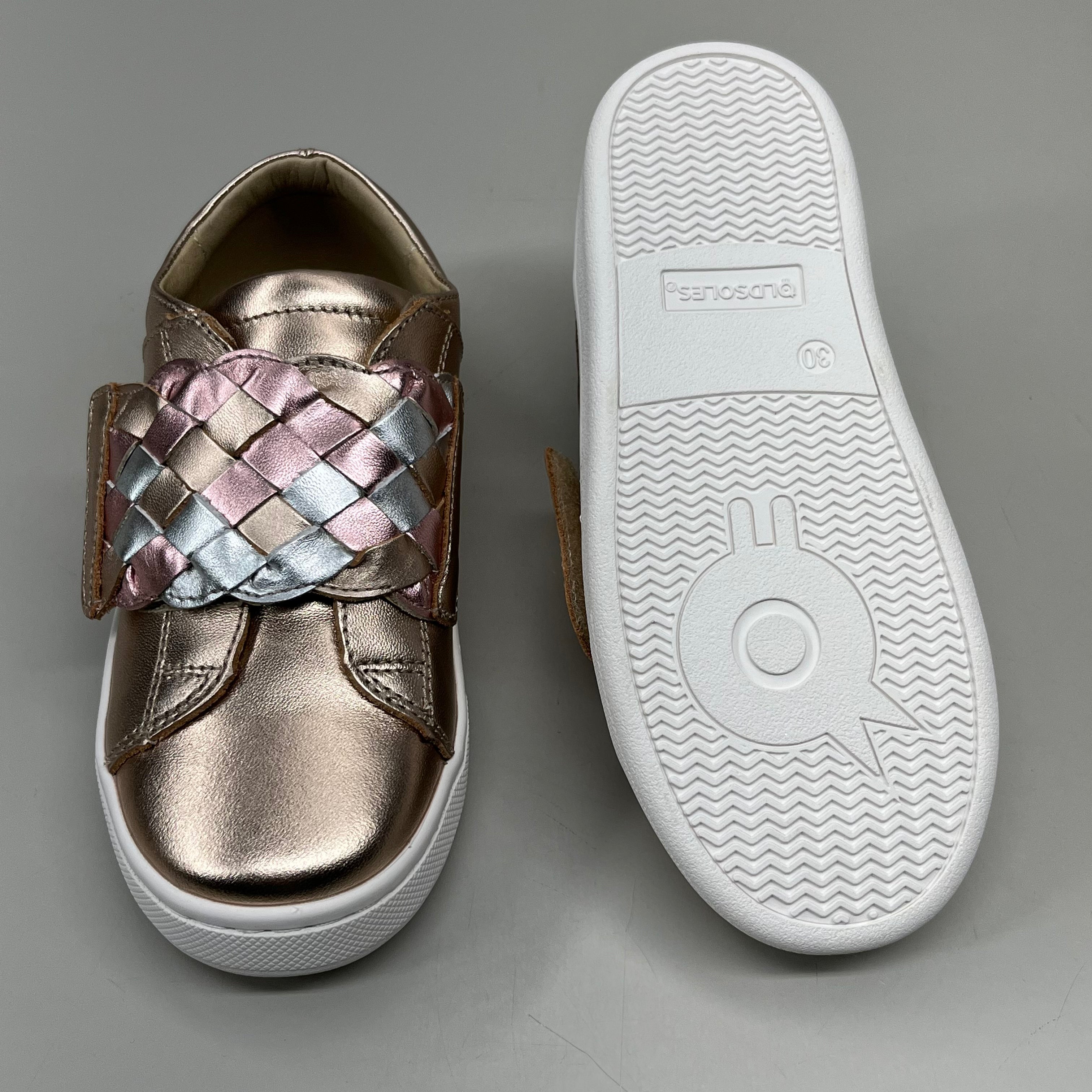 OLD SOLES Igster Sneakers Kid's Leather Shoe Sz 26 US 9.5 Copper/Silver/Pink Frost #6132