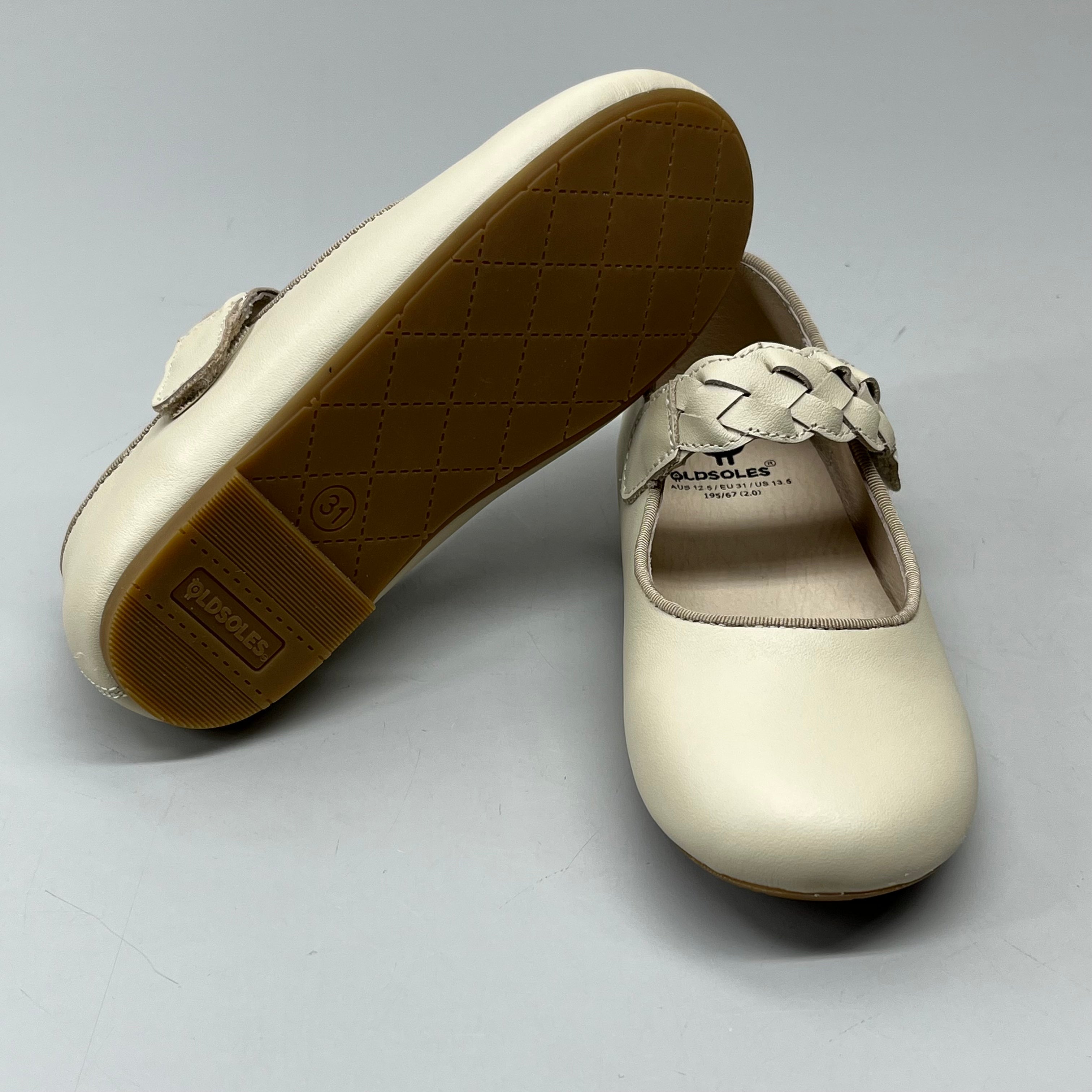 OLD SOLES Lady Plat Braided Strap Leather Shoe Kid’s Sz 29 US 12 Cream #817