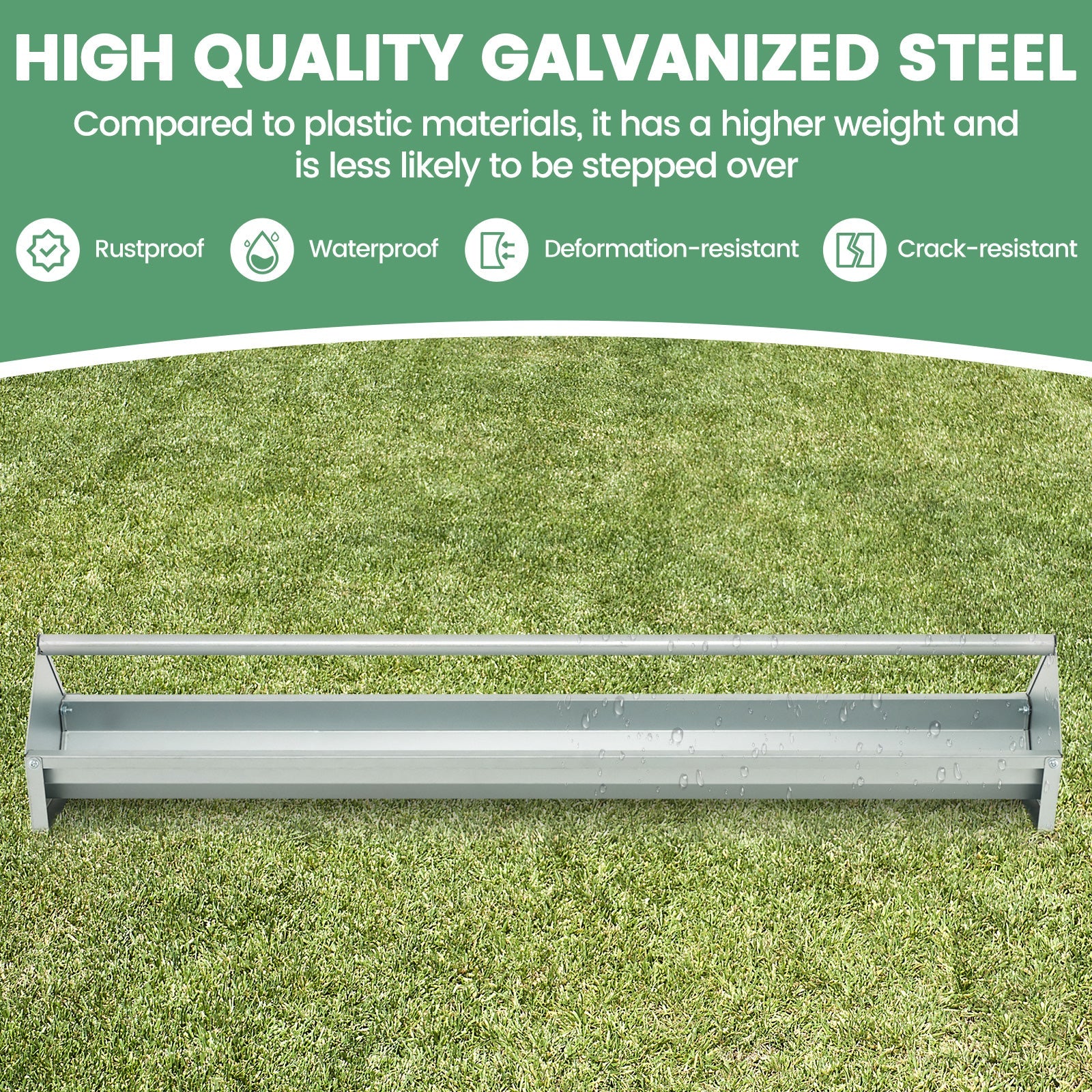 Metal Chicken Feeder Chicken Feeding Trough with Drainage Holes-Silver