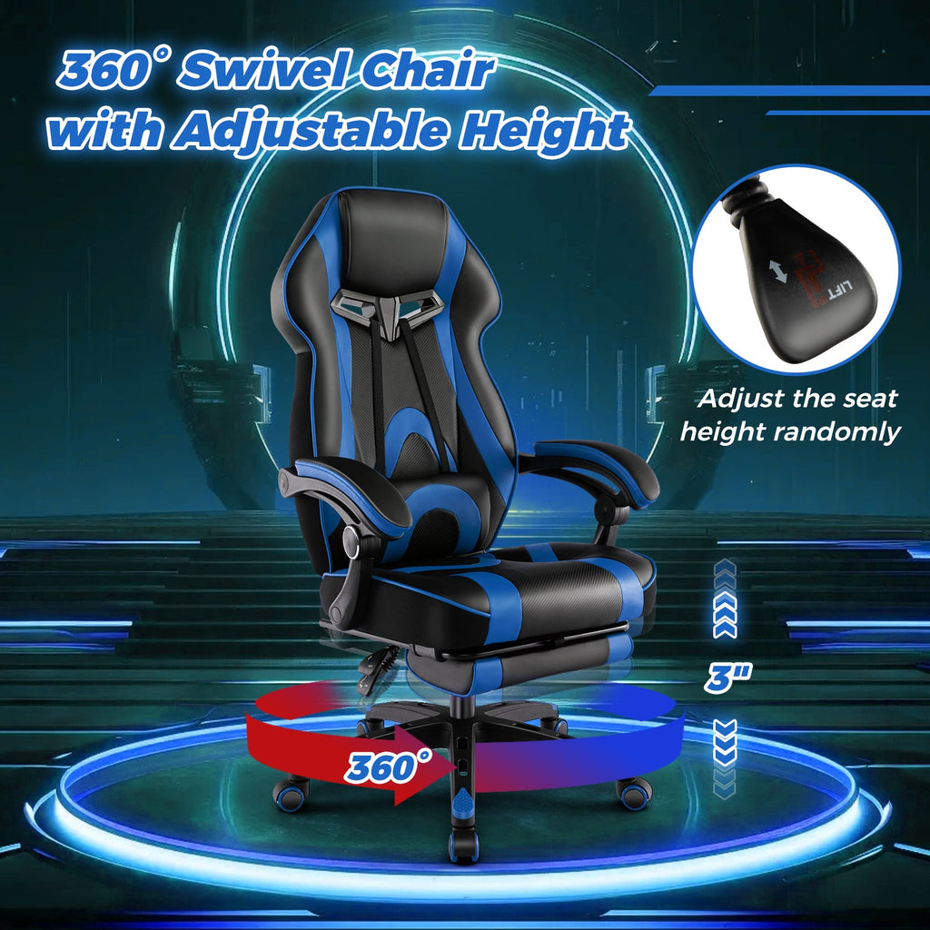 Gaming Chair Racing Style Swivel Chair with Footrest and Adjustable Lumbar Pillow