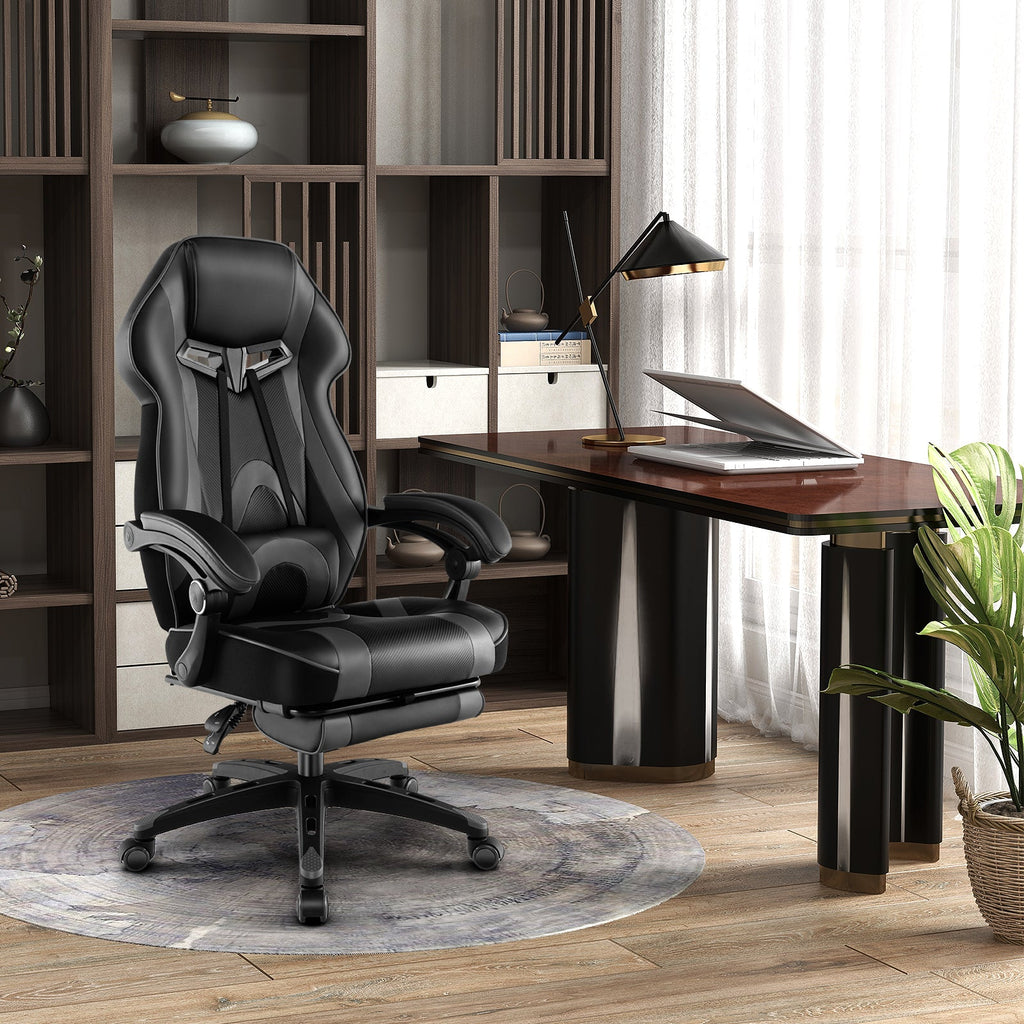 Gaming Chair Racing Style Swivel Chair with Footrest and Adjustable Lumbar Pillow