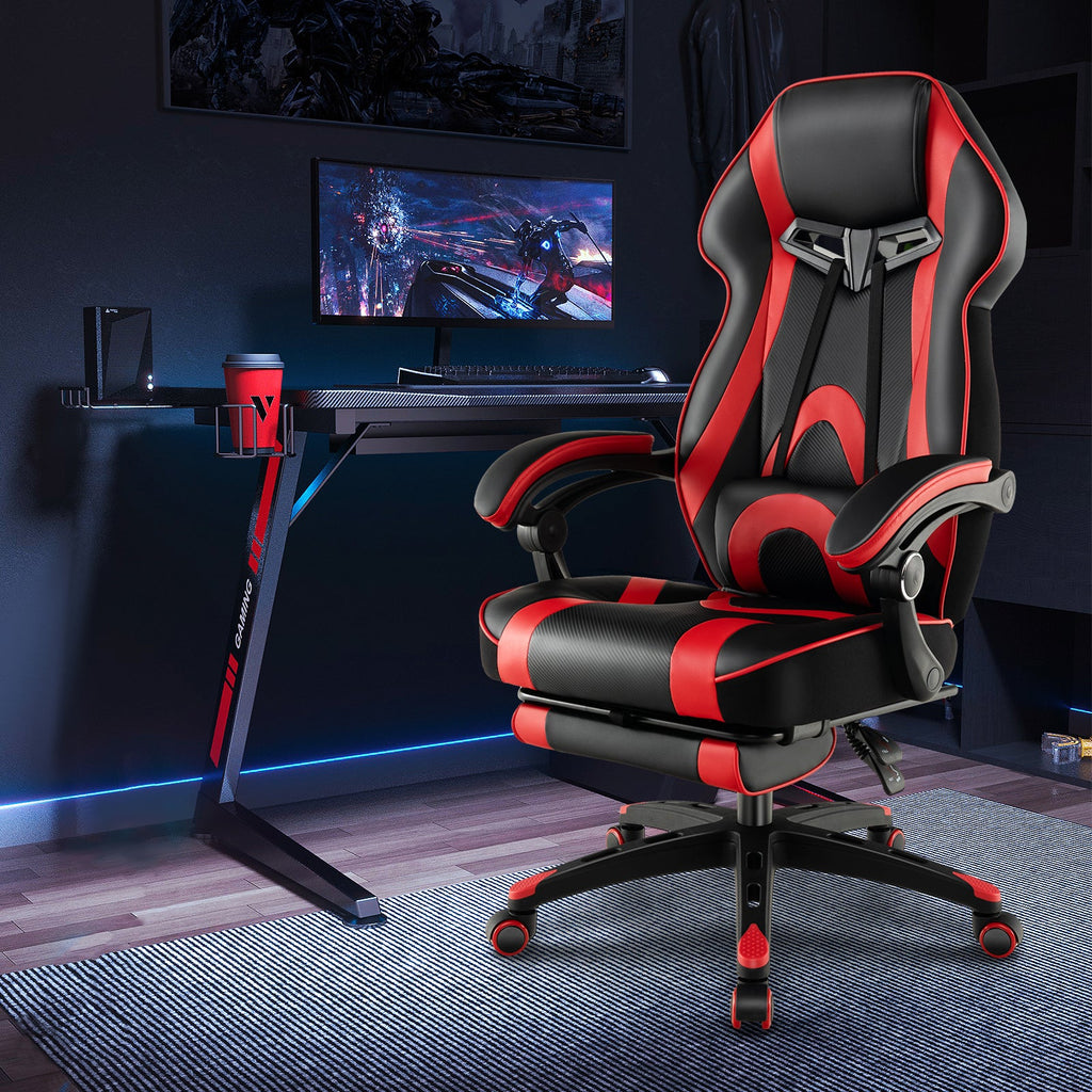 Gaming Chair Racing Style Swivel Chair with Footrest and Adjustable Lumbar Pillow