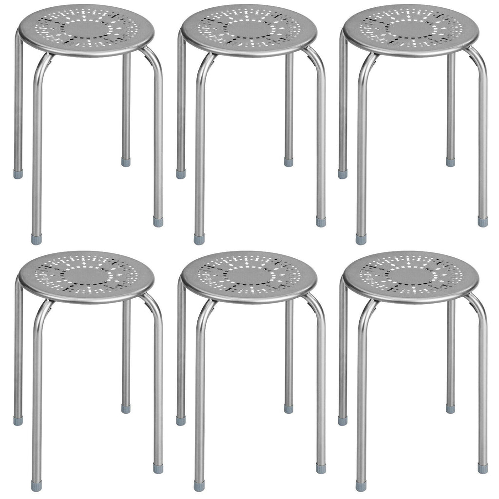 6-Pack Stackable Multifunctional Daisy Design Backless Round Metal Stool Set