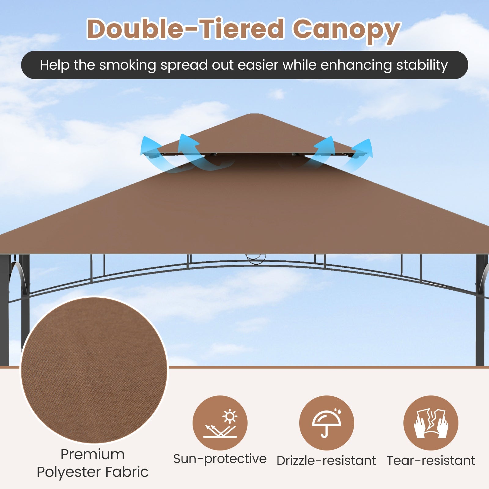 13 x 5 Feet Grill Gazebo with Dual Side Awnings and 2 Shelves Adjustable Shadow
