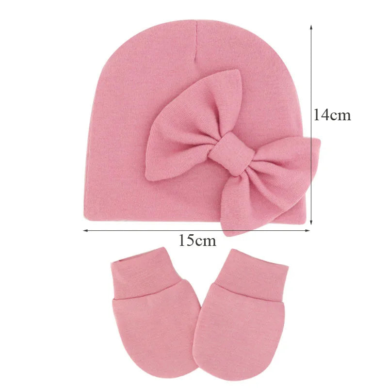 Newborn Baby Girl Hat and Gloves Set | Cotton Beanie for Infant Toddler