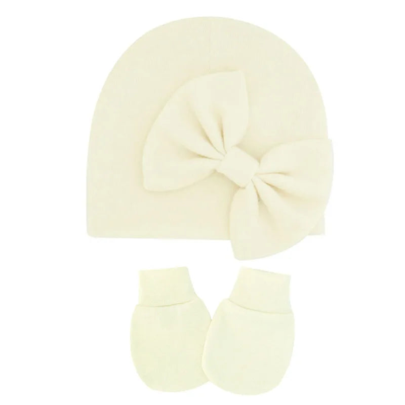 Newborn Baby Girl Hat and Gloves Set | Cotton Beanie for Infant Toddler