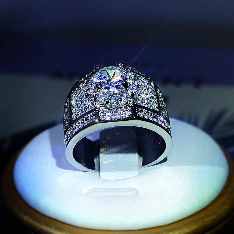 925 Sterling Silver AAA White Zircon Engagement Ring | Classic Cocktail Ring for Women and Men