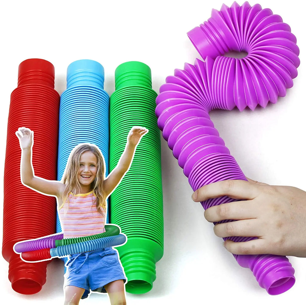 4 Pack Tube Sensory Fidget Toy | Colorful Heavy-Duty Construction Building Educational Toys for Stress Autism ADHD