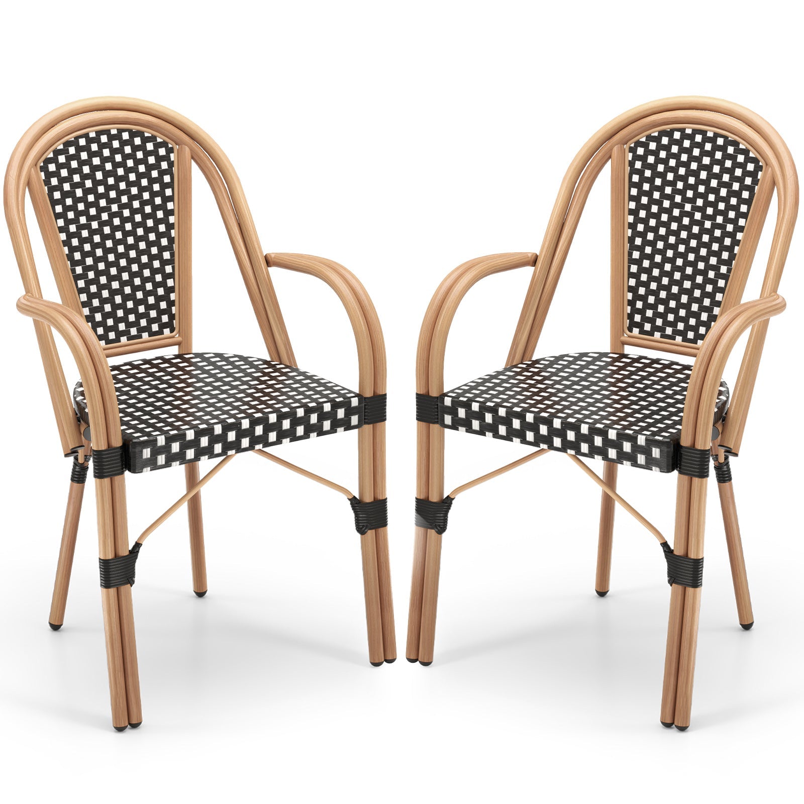 Hand-Woven PE Wicker Outdoor French Bistro Chairs Set of 2
