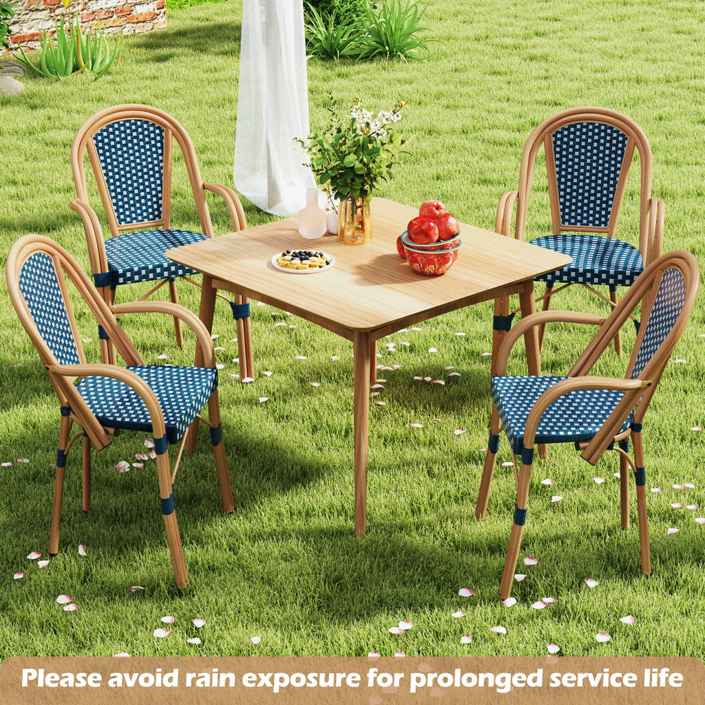 Hand-Woven PE Wicker Outdoor French Bistro Chairs Set of 2