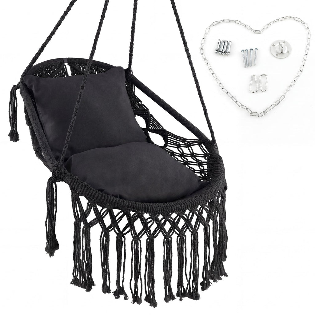 Hanging Hammock Chair with Soft Seat Cushions and Sturdy Rope Chain