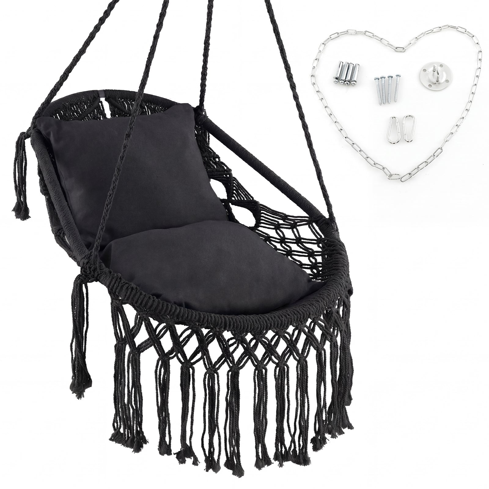 Hanging Hammock Chair with Soft Seat Cushions and Sturdy Rope Chain