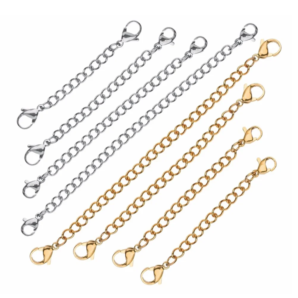 10pcs Stainless Steel Extender Chains for Necklace Bracelet | Adjustable Lobster Clasp Extension Links Set