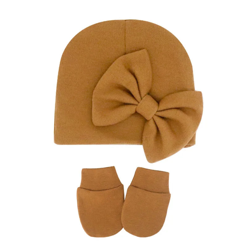 Newborn Baby Girl Hat and Gloves Set | Cotton Beanie for Infant Toddler