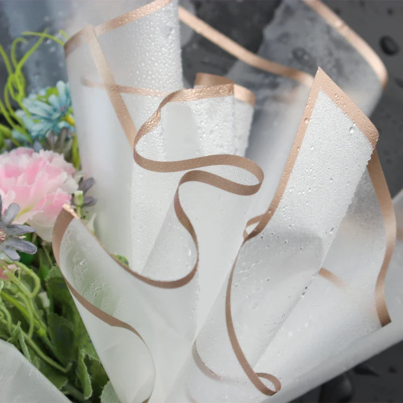 5pcs Flower Wrapping Paper with Golden Border | Korean Style Half Transparent Gift Packing for Florist Bouquet