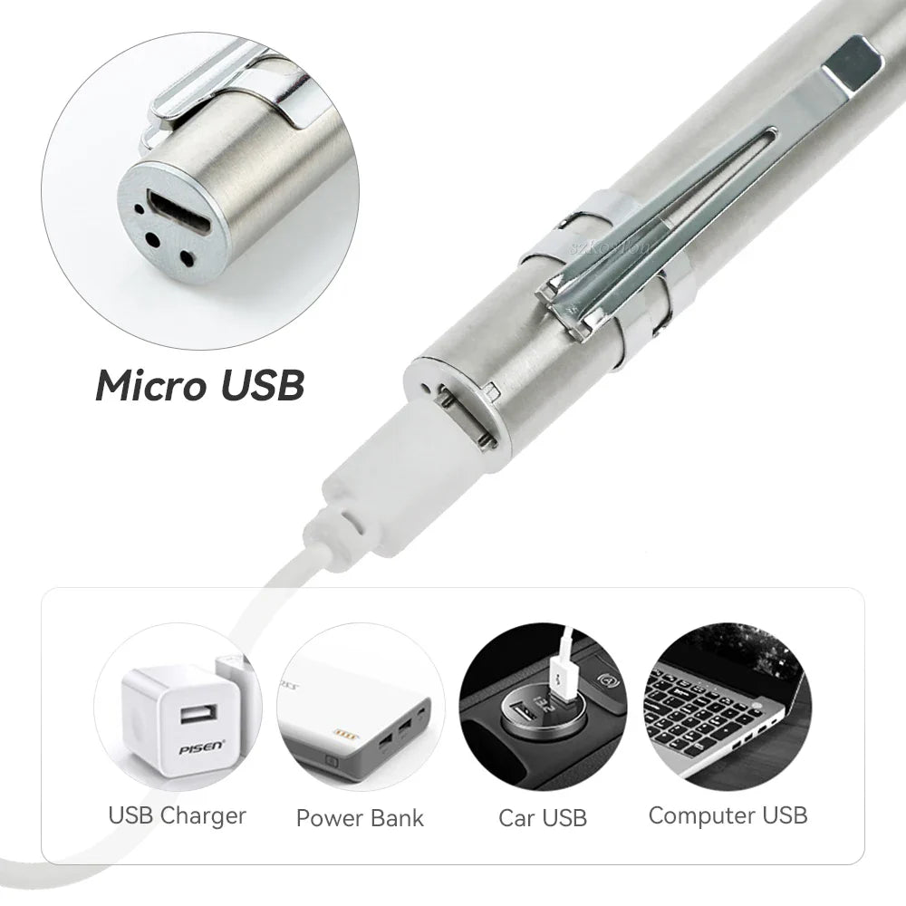 USB Rechargeable Pen Light | Medical Mini LED Flashlight with Clip