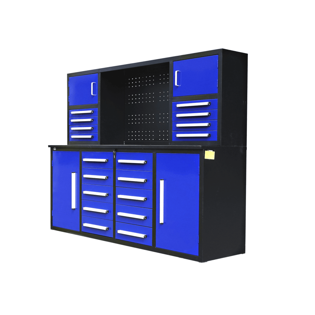 7 ft Garage Workbench Cabinet (18 Drawers & 4 Cabinets & Pegboard)