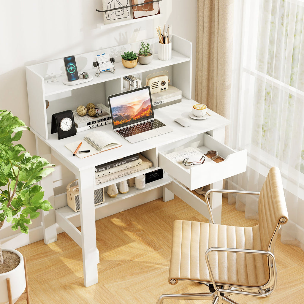 Home Office Computer Desk with Storage Shelves and Drawer Ideal for Working and Studying