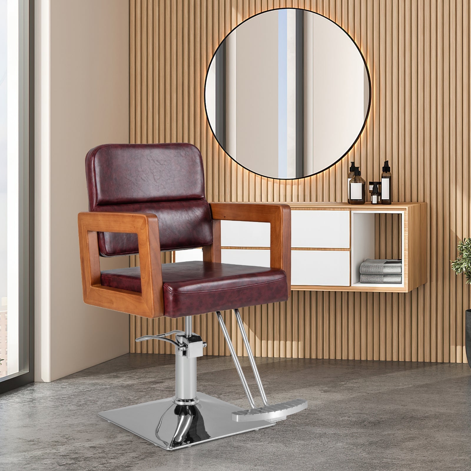 Hydraulic Barber Chair Salon Chair for Hair Stylist with 360 Degrees Swivel-Red